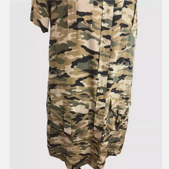 Equipment Femme 100% Silk Shirt Dress Remy Utility Pockets Camo Camouflage Small - Picture 6 of 11